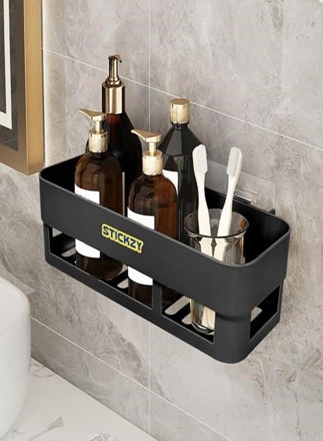 Stickzy Self-Adhesive Bathroom & Kitchen Shower Caddy | No-Drill Wall Mounted Organizer | Extra-Strong Rustproof Storage Basket for Shampoo & Soap | Space-Saving Anti-Fall Design (Black,1 Pack) - Image 1